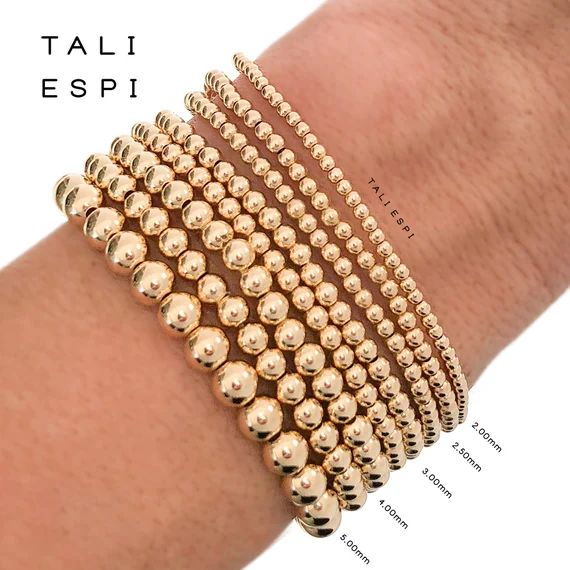 14K Gold Filled Stretch Bracelet • Multiple Bead Size Options • Minimalist Stacking Jewelry ... | Etsy (US)