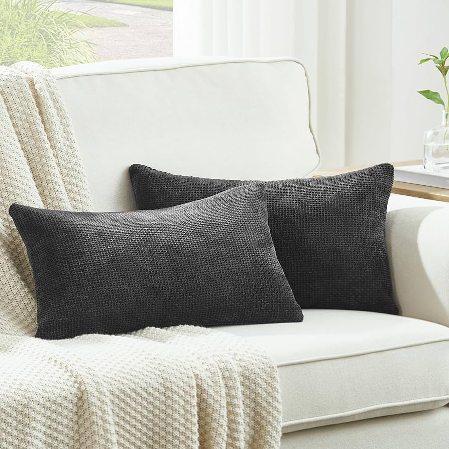 WLNUI Lumbar Black Pillow Covers 12x20 Inch Set of 2 Luxurious Chenille Throw Pillow Covers Decor... | Amazon (US)