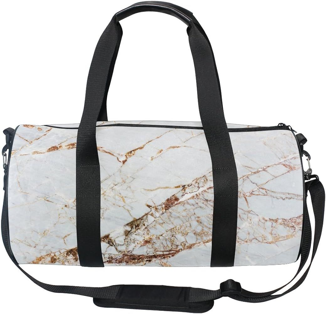 Stylish White Marble Sports Gym Duffel Bag Travel Luggage Handbag for Men Women | Amazon (US)
