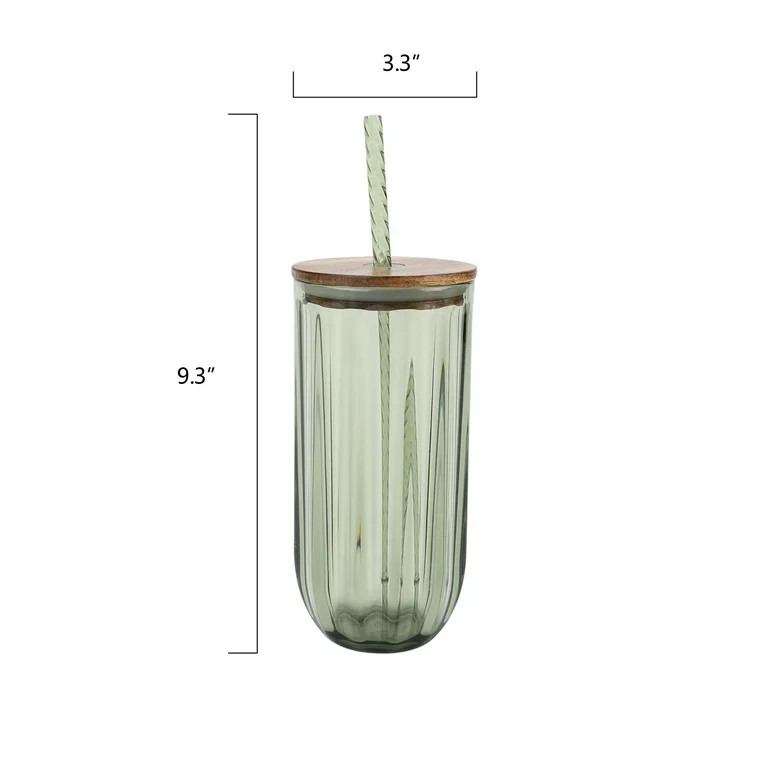 Better Homes & Gardens Fluted 21-Ounce Tritan Plastic Sipper with Acacia Wood Lid, Green | Walmart (US)