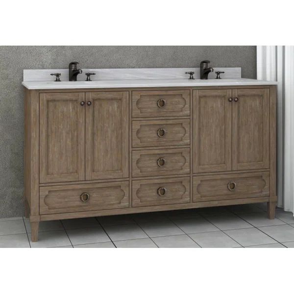 Asellus 62"W x 22"D Bath Vanity in Reclaimed Gray with White Marble Top and White Basin | Wayfair North America