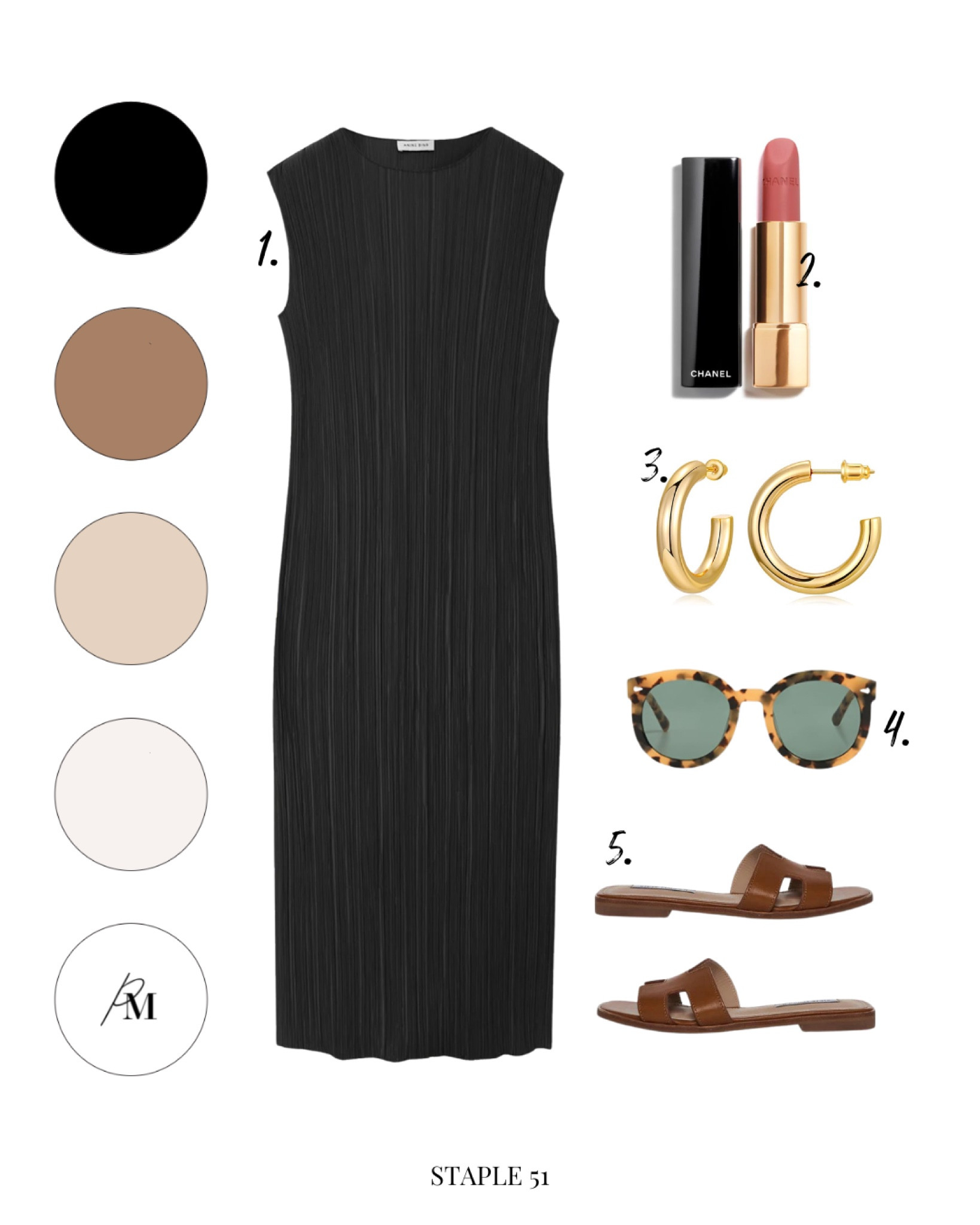 anine bing melanie dress
chanel rouge lipstick 
gold hoop earring 
sunglasses 
steve madden sandal

#LTKshoecrush #LTKstyletip #LTKFind