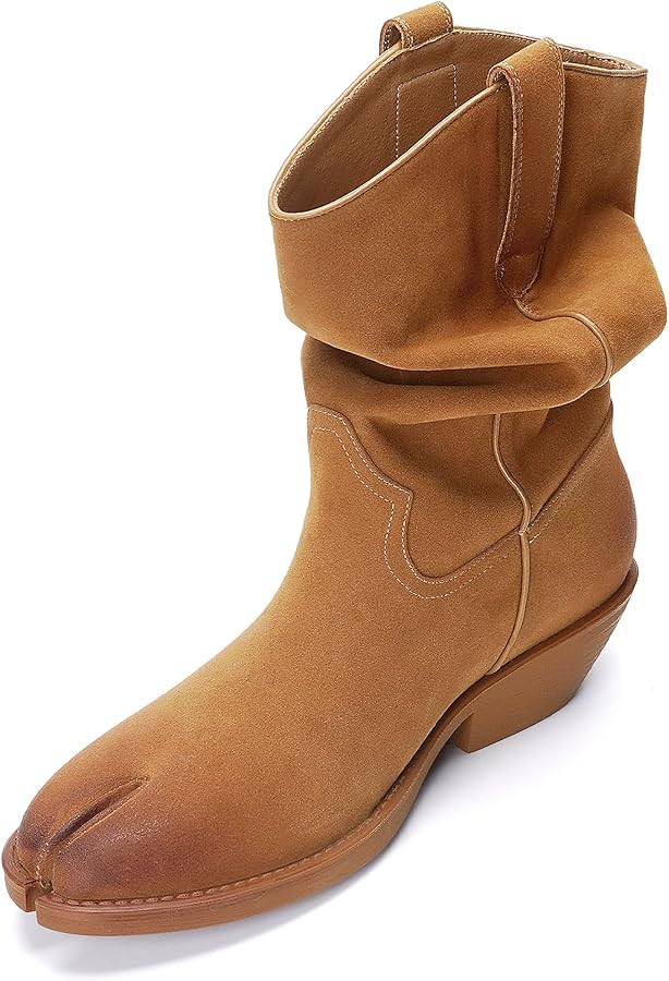 Womens Split Toe Tabi Extra Wide Fold Over Western Mid Calf Boots Shoes, Slouchy Cowboy Booties w... | Amazon (US)