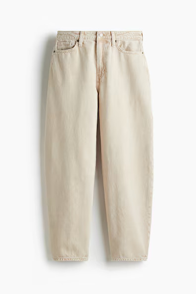 H & M - High Rise Barrel Leg Jeans - Light Beige | H&M (US + CA)