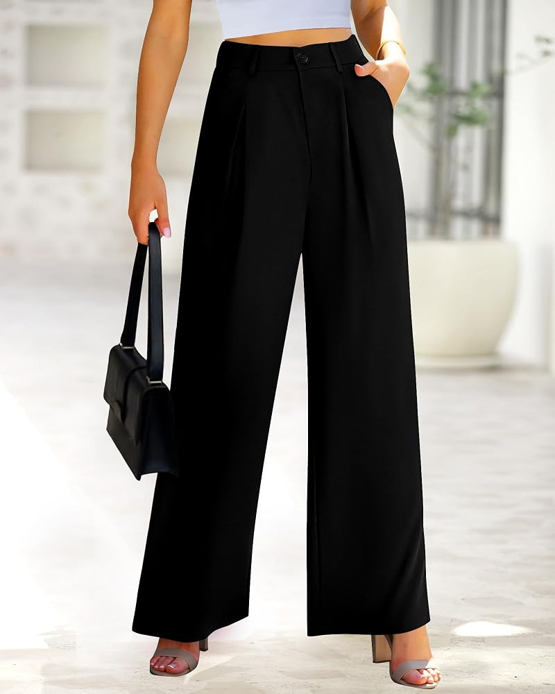 BTFBM Women High Waist Casual Wide Leg Long Palazzo Pants Button Down Loose Business Work Office ... | Amazon (US)
