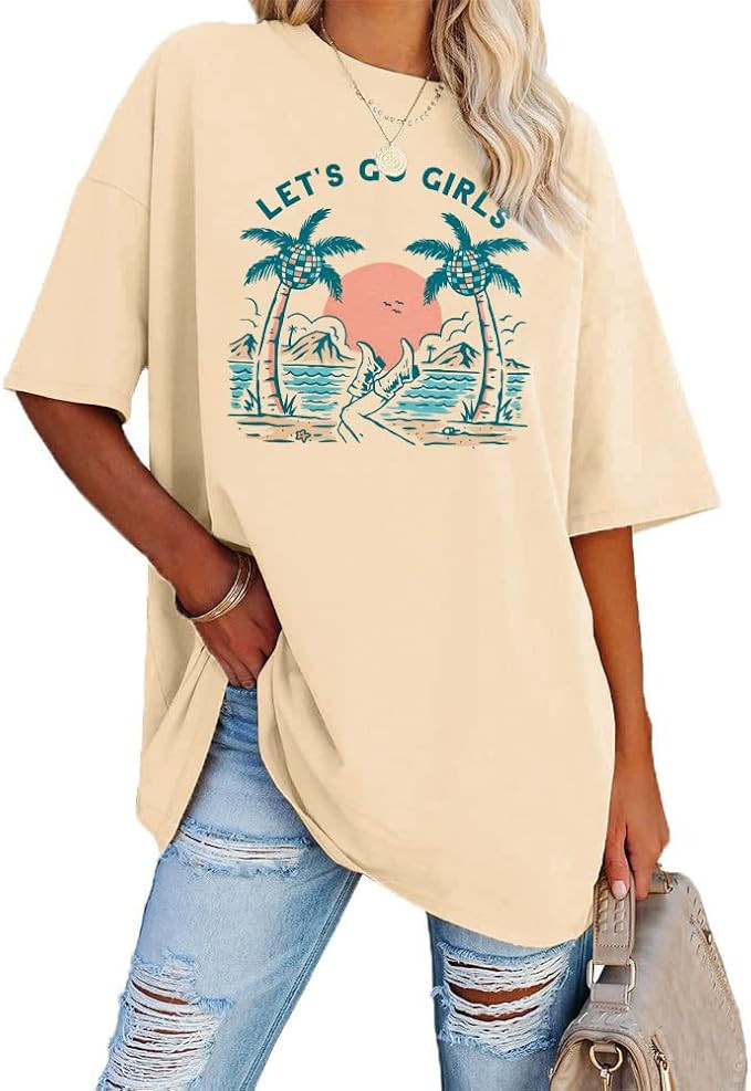 KNEYATTA Hawaii Oversized T Shirt Women Girls Trip Shirt Lets Go Girls Short Sleeve Tee | Amazon (US)
