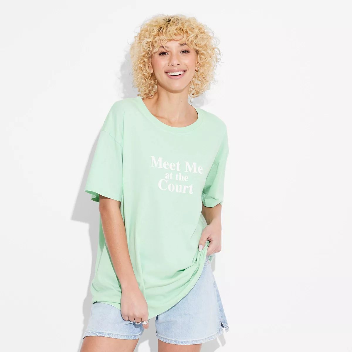 Women's Meet Me at the Court Oversized Short Sleeve Graphic T-Shirt - Light Green | Target