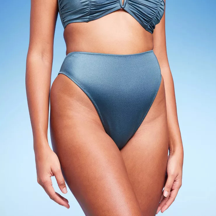 Women's High Waist Extra High Leg Bikini Bottom - Shade & Shore™ Blue | Target