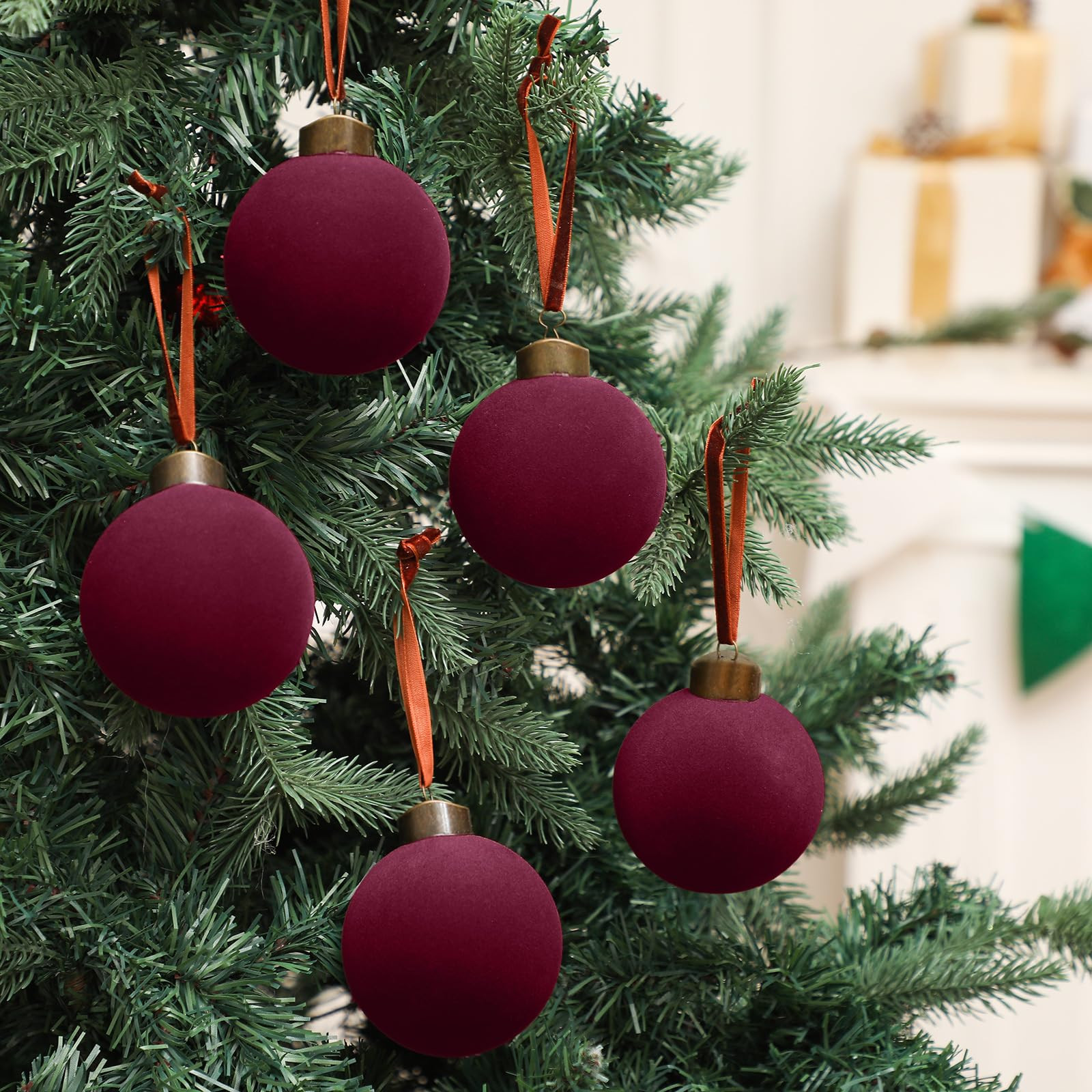 Liliful 15 Pcs Velvet Christmas Balls Bulk Flocked Christmas Tree Ball Ornaments Plastic Xmas Decorative Hanging Ornaments (Burgundy) | Amazon (US)