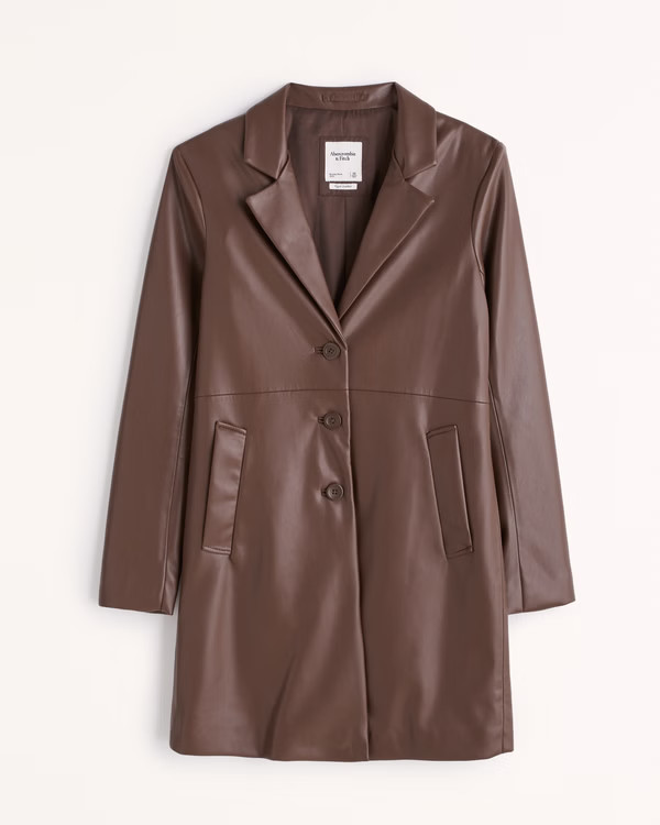 Women's Long-Length Vegan Leather Coat | Women's Coats & Jackets | Abercrombie.com | Abercrombie & Fitch (US)