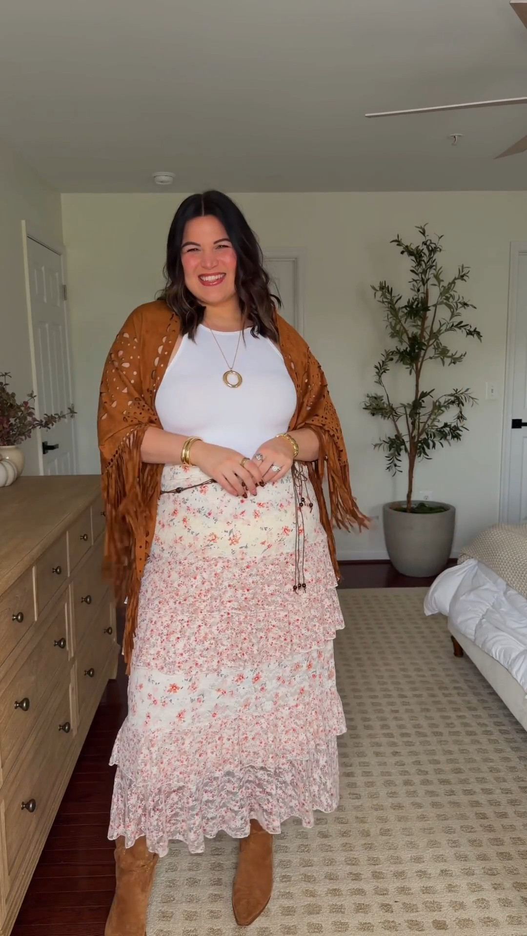 Early fall outfit ideas from @catofashion 

Dress : large 
Matching set: top & skirt: large
Kimono: one size
Jeans: 16 (run small imo) 
Suede wrap: one size
Floral skirt: large

#LTKMidsize #LTKSeasonal #LTKTall