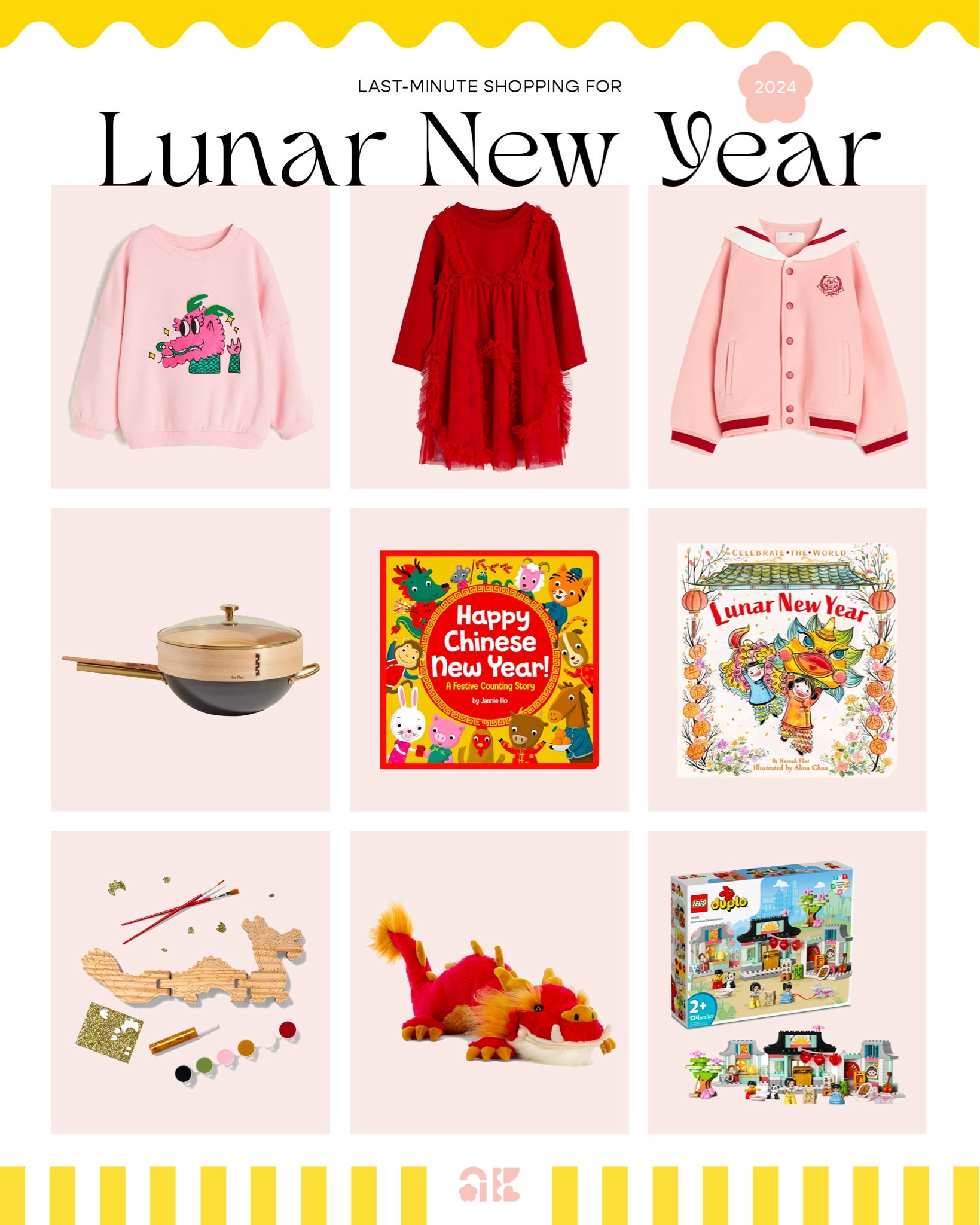 Lunar New Year is coming up on February 10th and here are some of my favorite last-minute finds. I’m gonna pair the red dress and dragon sweatshirt for Magnolia’s new year outfit. We needed a new wok and this wok is so beautiful. I love the gold and that it comes with a lid. We have these two books and Magnolia loves them. I just got the dragon to paint cause I think it could be fun. The dragon stuffy is  a cute dragon for any dragon babies. And I would love to get Magnolia this DUPLO set. 

#LTKSeasonal #LTKGiftGuide #LTKkids