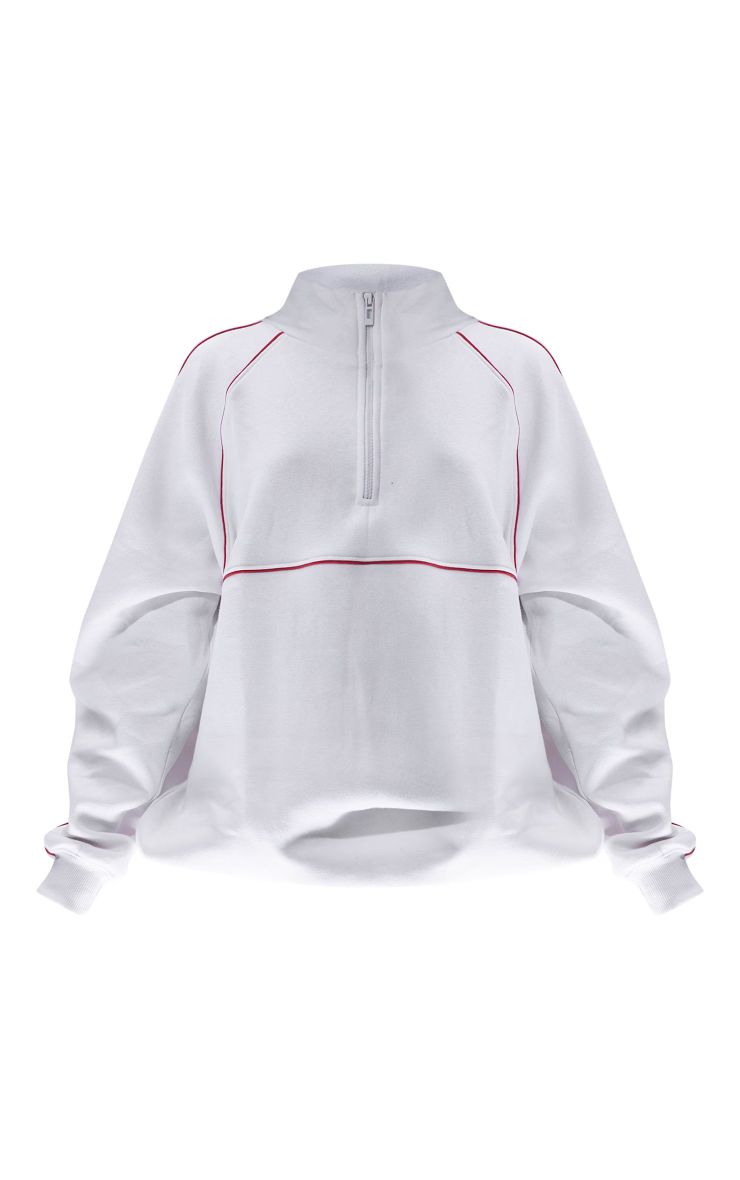 White Oversized Contrast Piping Quarter Zip Sweatshirt | PrettyLittleThing US