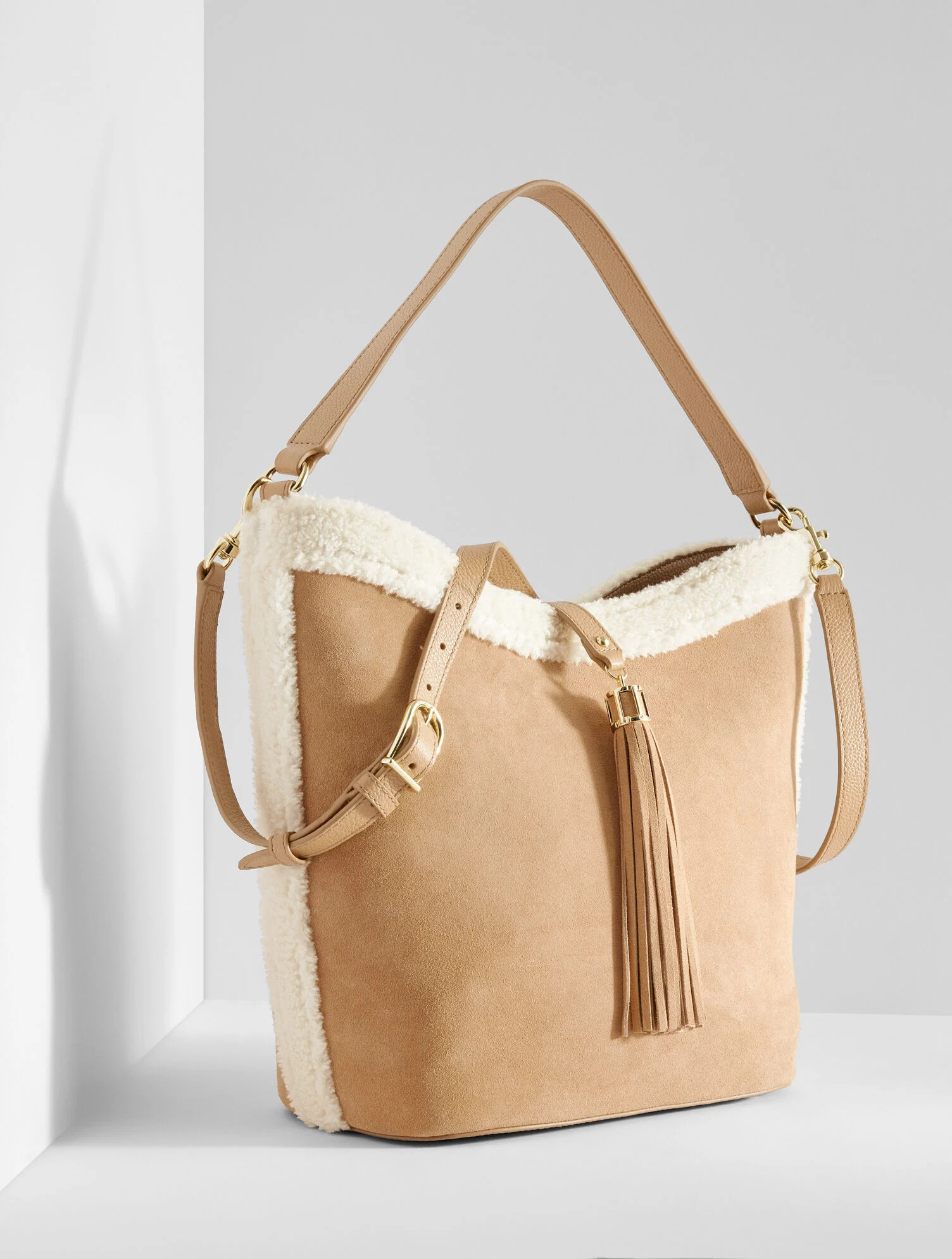 Faux Shearling Suede Bucket Bag | Talbots