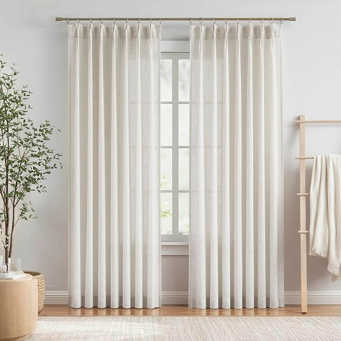 Vision Home Natural Pinch Pleated Semi Sheer Curtains Textured Linen Blended Light Filtering Wind... | Amazon (US)
