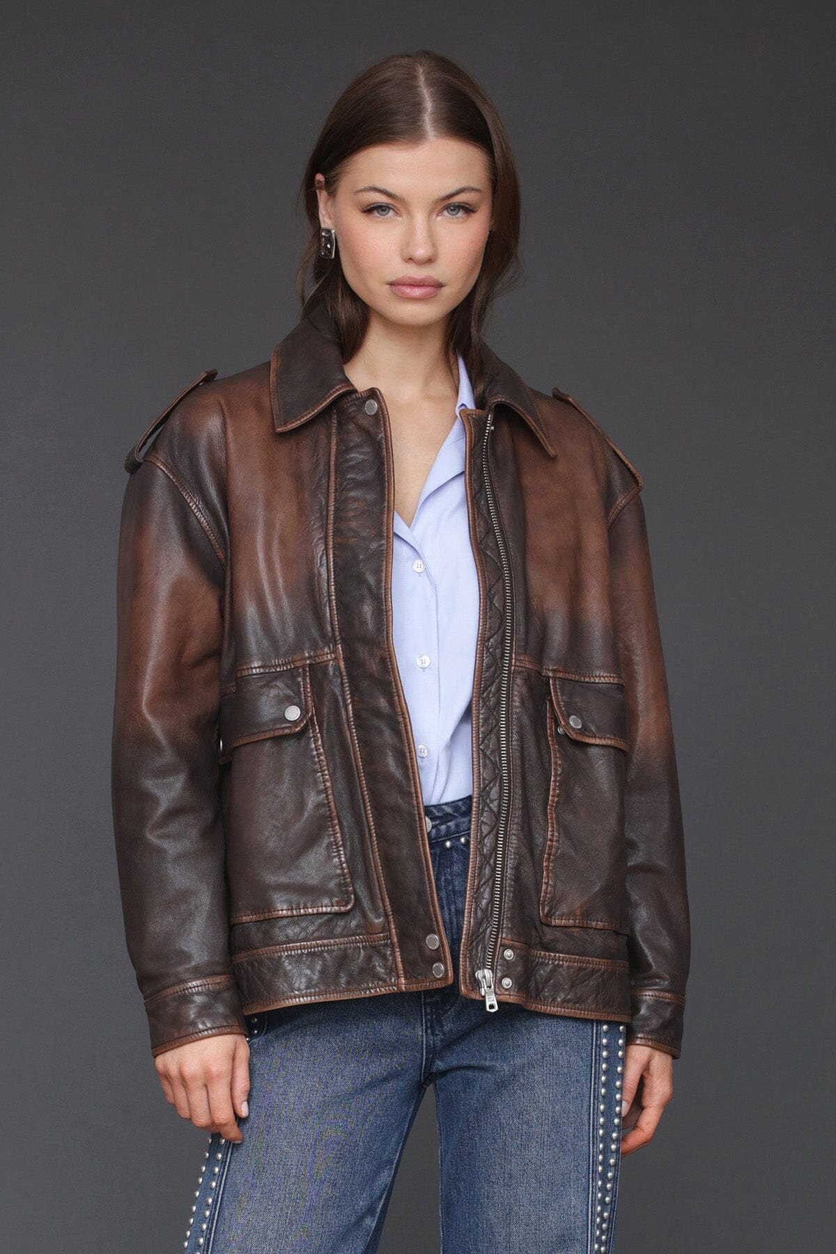 Vintage Wash Genuine Leather Aviator Jacket | Avec Les Filles