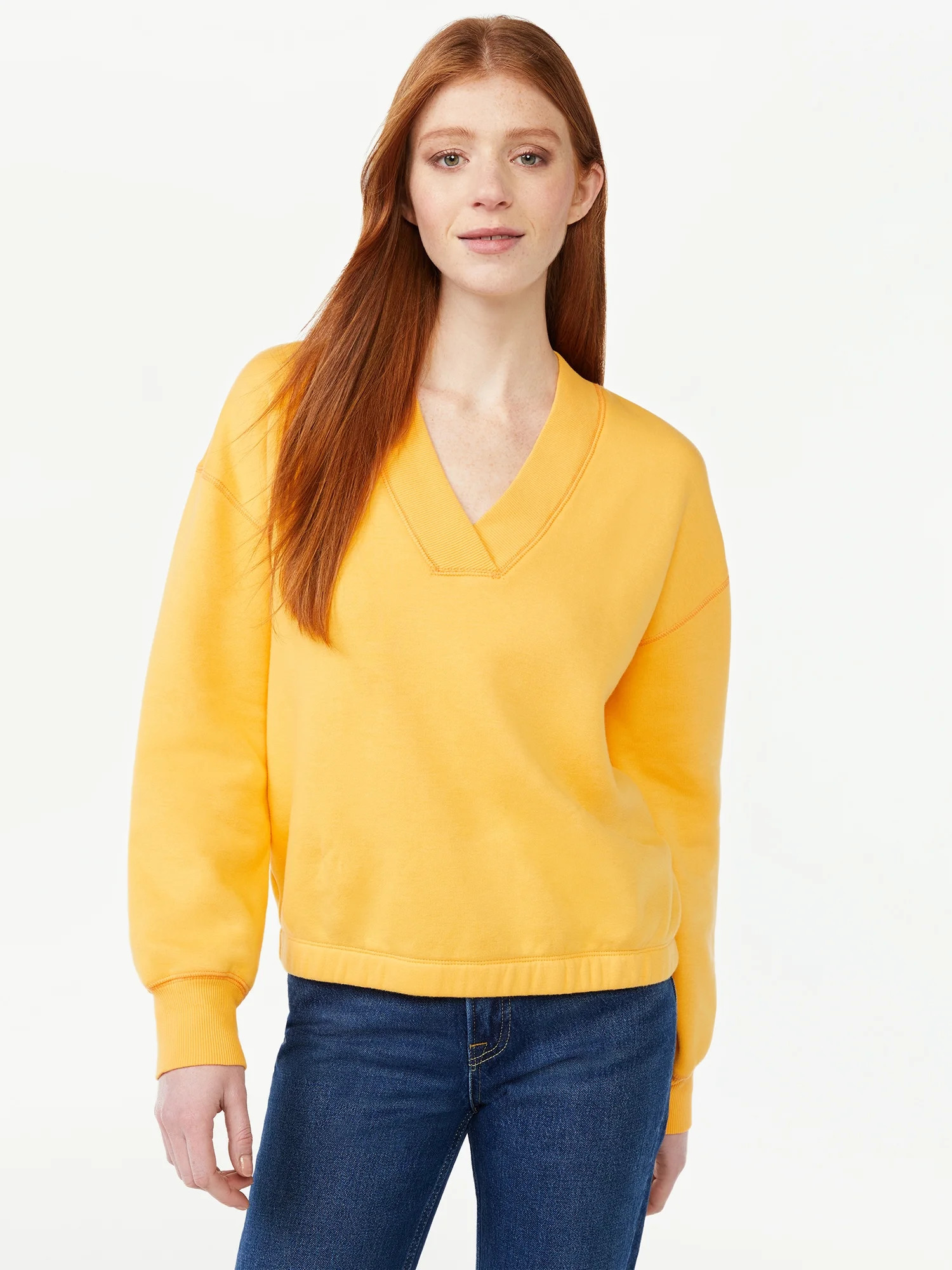 Free Assembly Women's V-Neck Sweatshirt with Long Sleeves | Walmart (US)