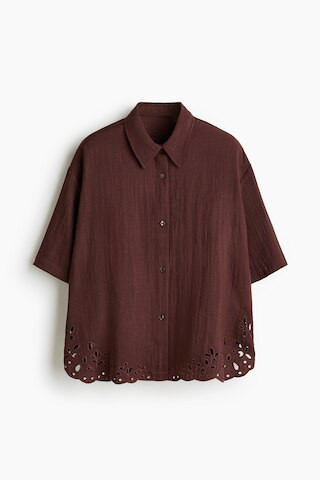 H & M - Beach Shirt with Eyelet Embroidery - Brown | H&M (US + CA)