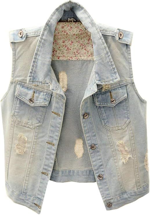 Kedera Womens Denim Jean Vest Classic Junior Button Up Cropped Distressed Sleeveless Jean Jacket | Amazon (US)