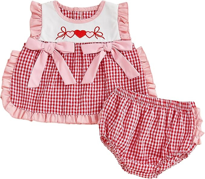 My First Valentines Day Baby Outfit Lover Girl Plaid Ruffle Sleeveless Tops Shorts Set Toddler Va... | Amazon (US)