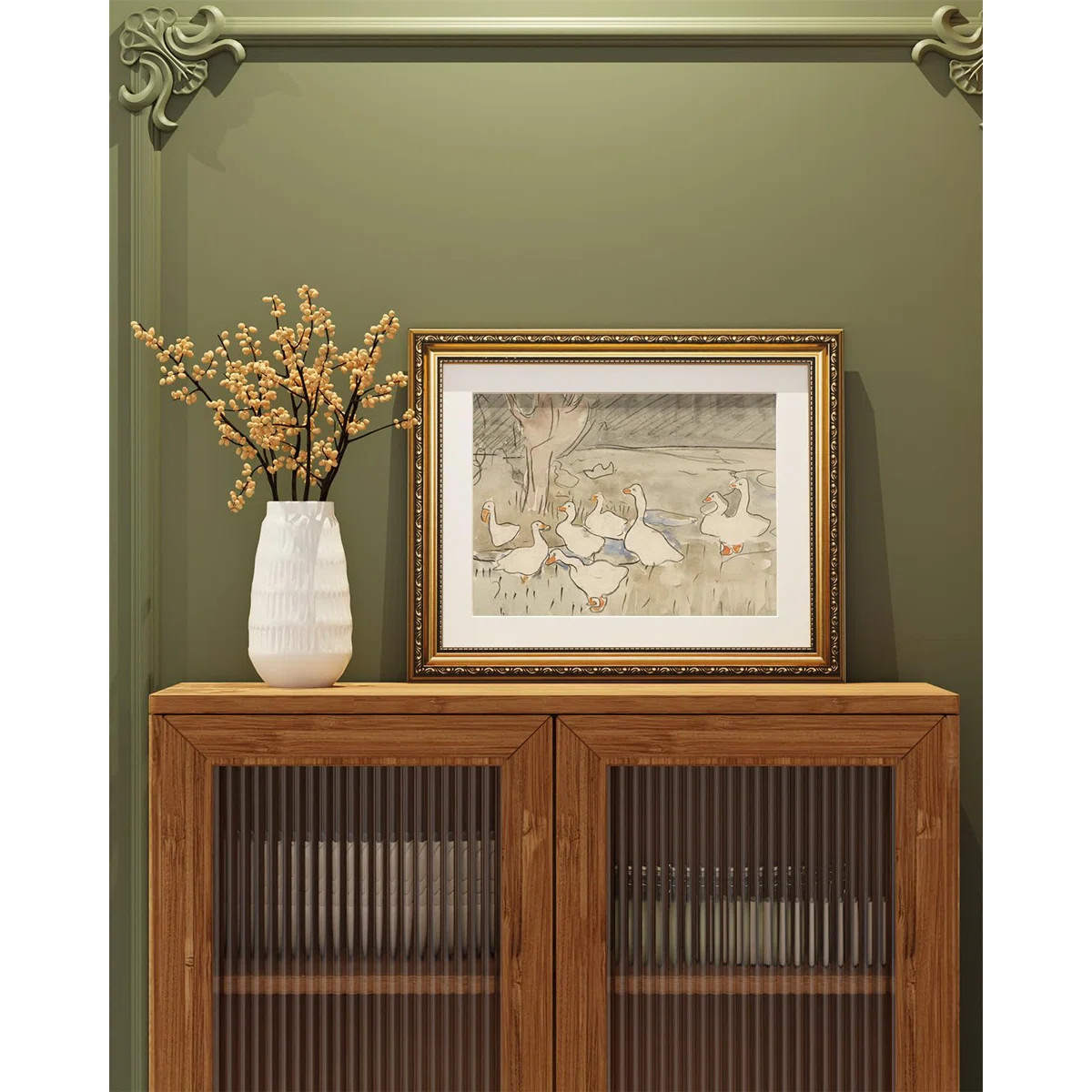 Vintage Gold Framed Wall Art, Farmhouse Nursery Duck Paintings, Rustic Canvas Prints Artwork with... | Wayfair North America