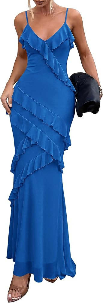 PRETTYGARDEN Women 2026 Wedding Guest Cocktail Maxi Dress Spaghetti Strap Sleeveless V Neck Bodyc... | Amazon (US)