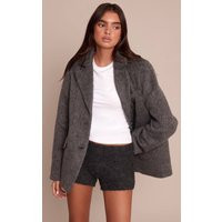 Charcoal Brushed Wool Look Oversized Blazer | PrettyLittleThing UK