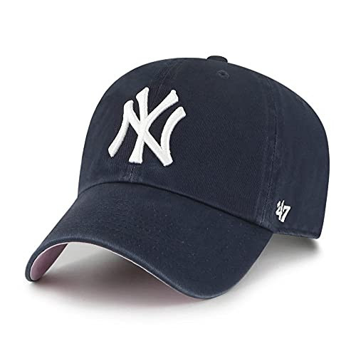'47 New York Yankees Ballpark Clean Up Dad Hat Baseball Cap - Navy/Pink Bottom, Navy, White, Pink | Amazon (US)
