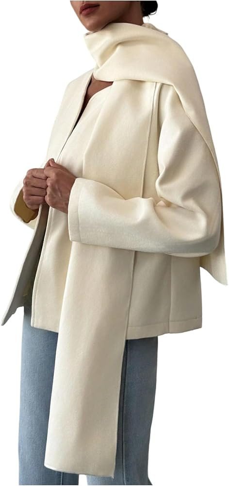WDIRARA Women's Wool Blend Scarf Coat Open Front Wrap Long Sleeve Winter Outerwear | Amazon (US)