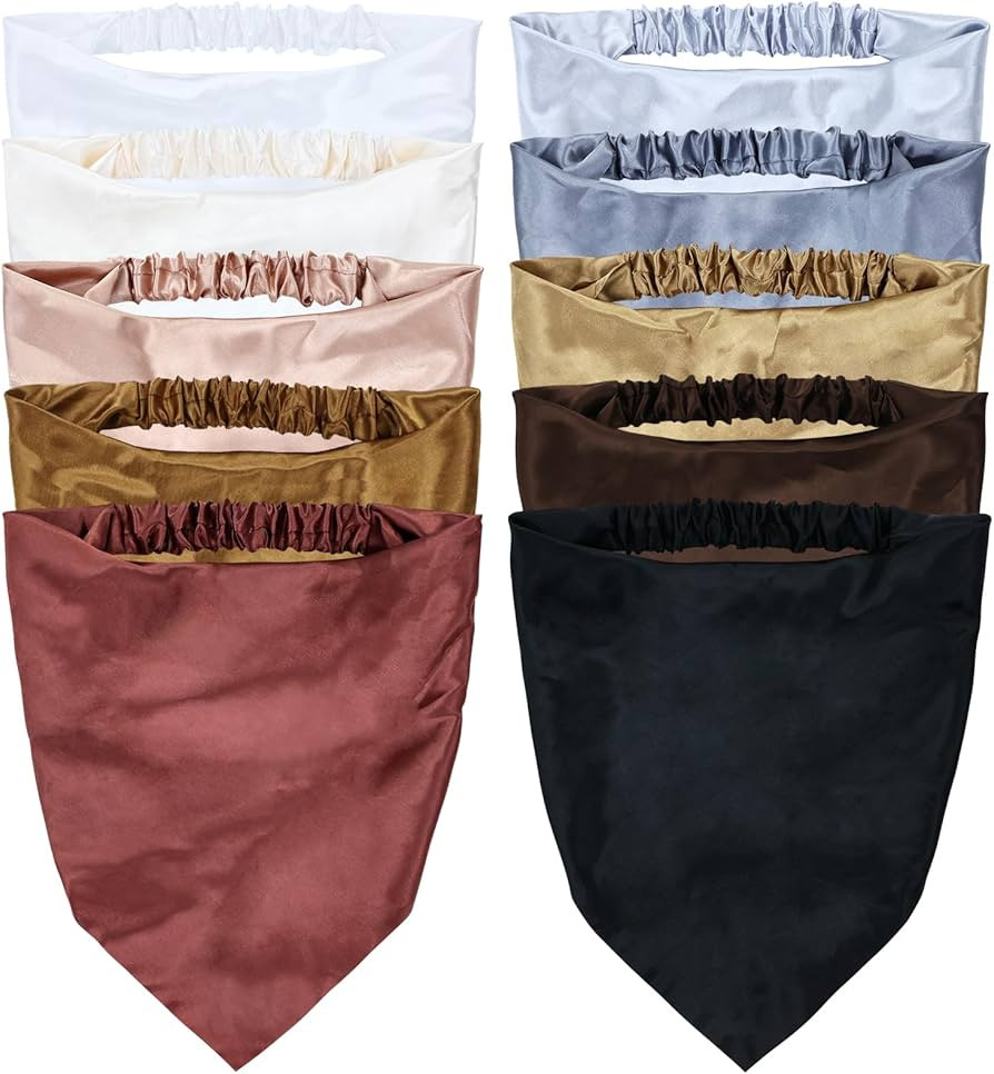 Lawie 10 Pack Solid Neutral Colorful Satin Cloth Fabric Hair Bandana Headbands Triangle Silky Pla... | Amazon (US)