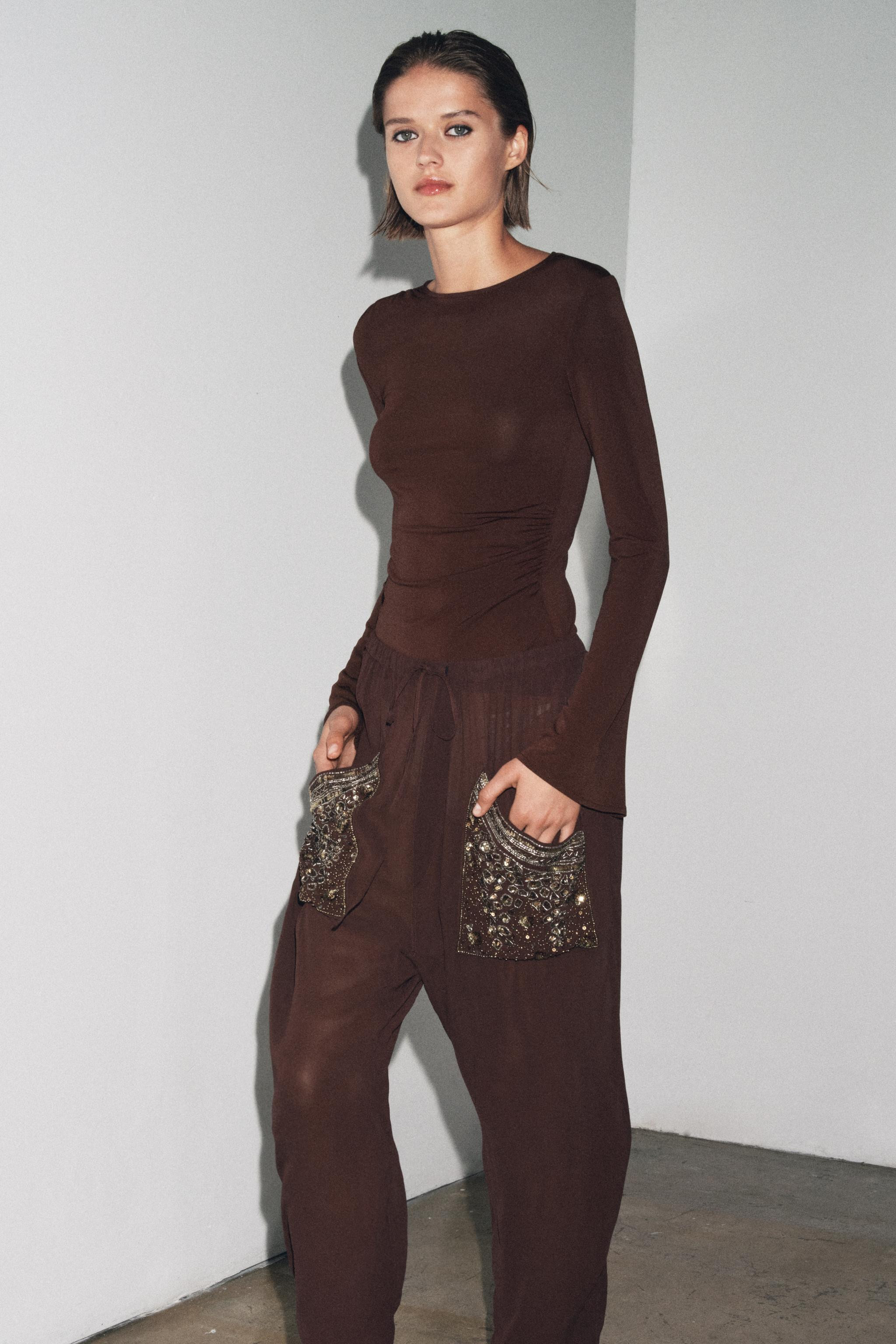 LONG SLEEVE RUCHED T-SHIRT | Zara US