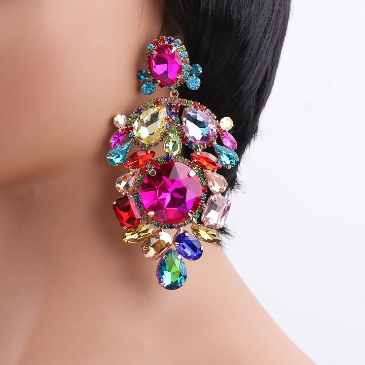 Boho New Dearrings For Women Statement Earrings Statement Crystal Rhinestone Claw Big GlassRhines... | SHEIN