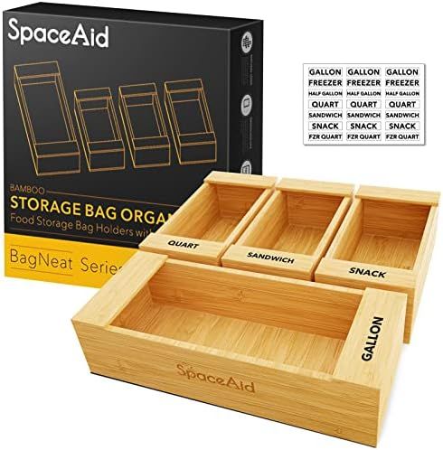 SpaceAid Ziplock Bag Storage Organizer for Kitchen Drawer, Bamboo Baggie Organizers Holder, Compa... | Amazon (US)