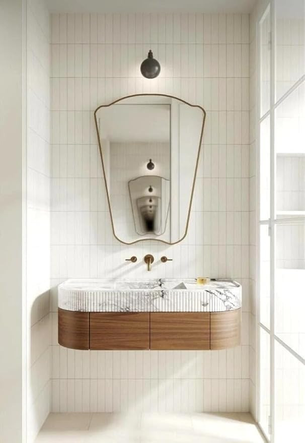 Wall Mirror - Irregular Arched Wooden Framed Wall Mirror - Asymmetrical Design Mirror for Bathroo... | Amazon (US)