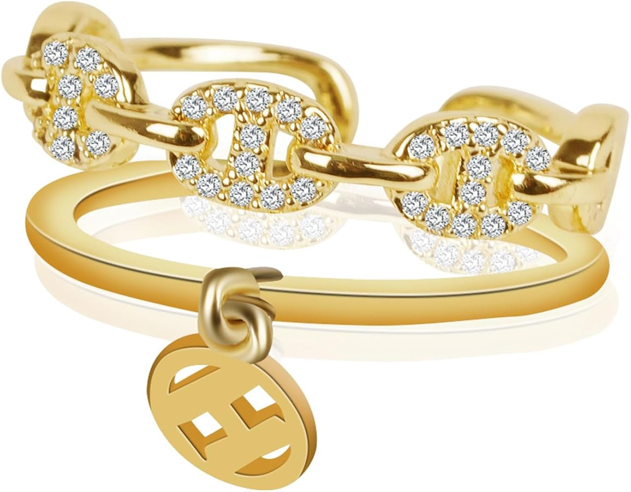 18k Gold Plated Adjustable Rings, Gold Chunky Rings, Heart Rings | Double Cross Rings | T Bar Rin... | Amazon (US)