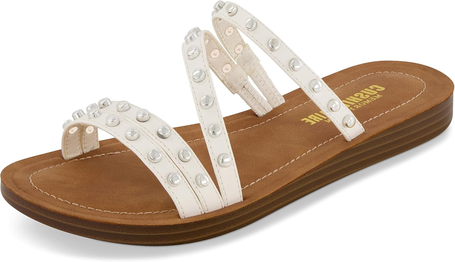 CUSHIONAIRE Andrea Strappy Women’s Sandals, Comfortable Studded Flat Slides for Women with Cush... | Amazon (US)