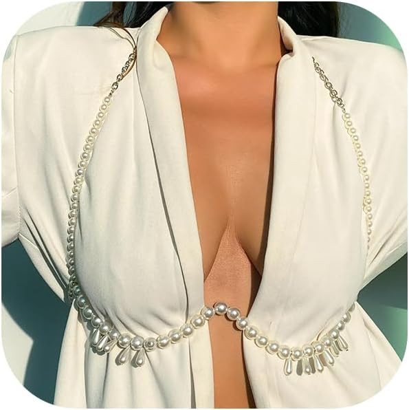 Elegant Bra Body Chain Jewelry Summer Beach Crystal Beads Chest Chain Sexy Pearl Necklace Bikini ... | Amazon (US)