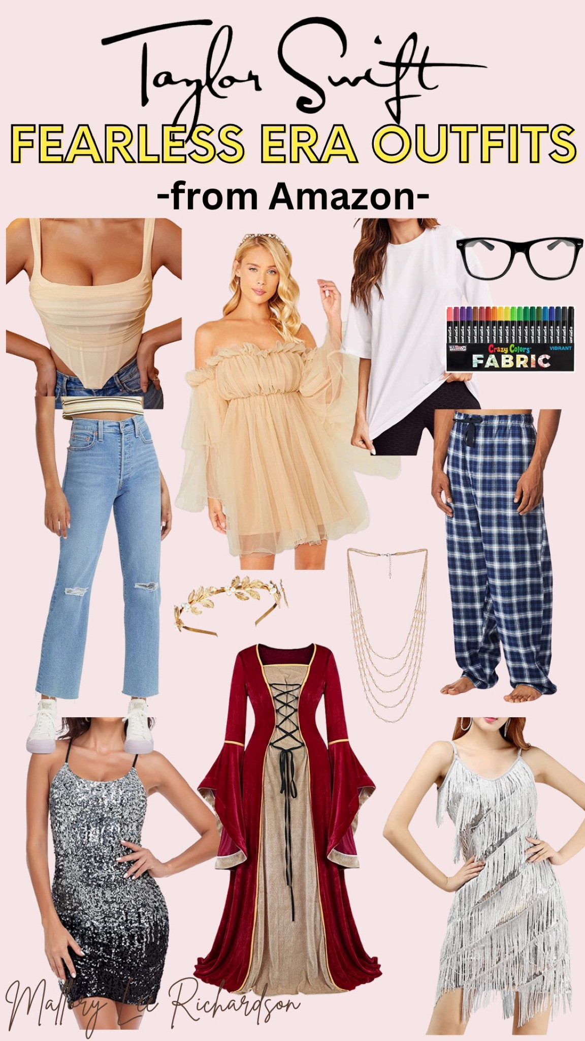 Taylor Swift concert outfit amazon, Taylor Swift eras, Taylor Swift eras outfit, Taylor Swift concert outfits, Taylor Swift eras tour, Taylor Swift amazon, fearless era, denim dress, white cowgirl boots, boho dress, pajama pants, sequin dress, tulle dress, Renaissance outfit, corset top, off the shoulder dress, denim straight jeans, gold jewelry 

#LTKstyletip #LTKunder50 #LTKFestival