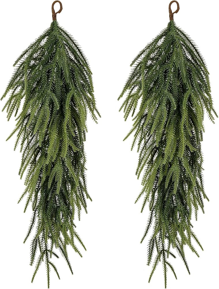 2 Pcs 30" Extra Length Artificial Christmas Teardrop Swag, Faux Pine Needles Teardrop Door Swag, ... | Amazon (US)
