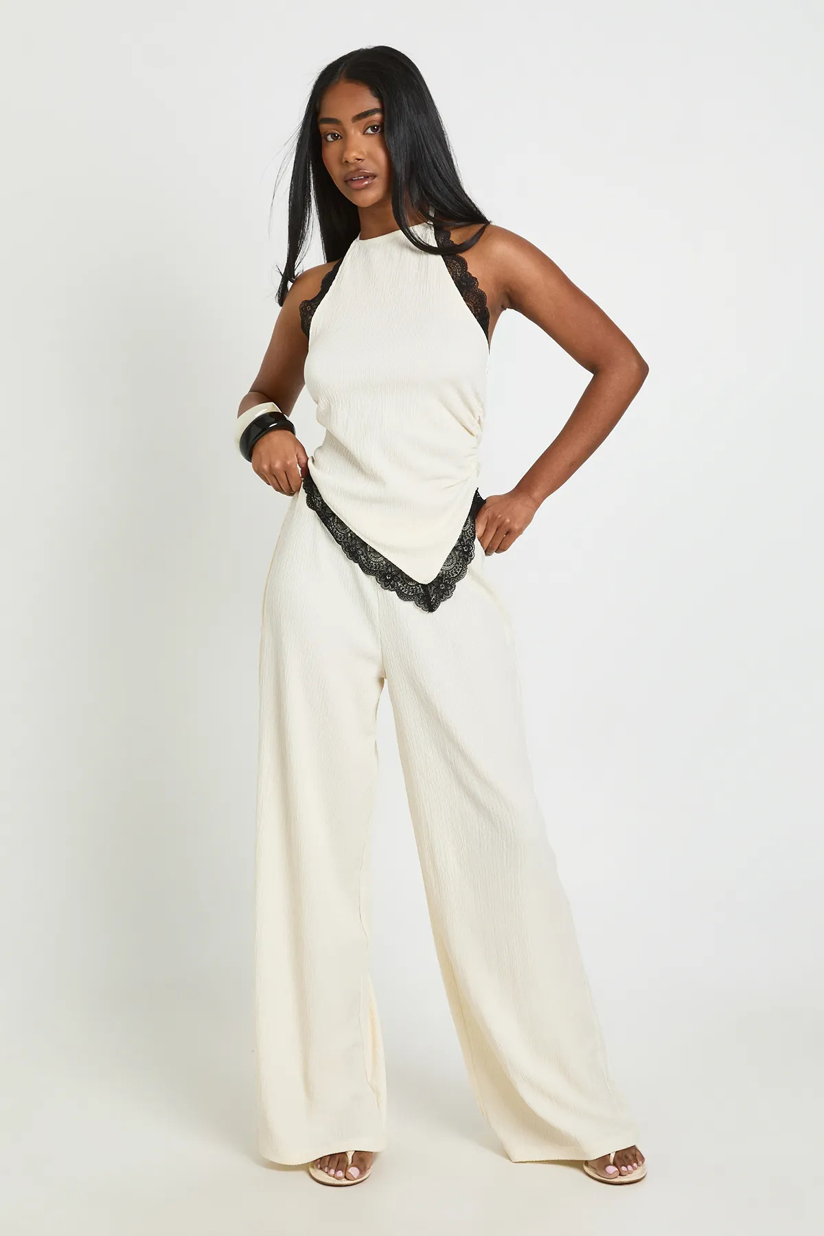 Ecru Crinkle Wide Leg Trouser | Boohoo | Boohoo.com (UK & IE)