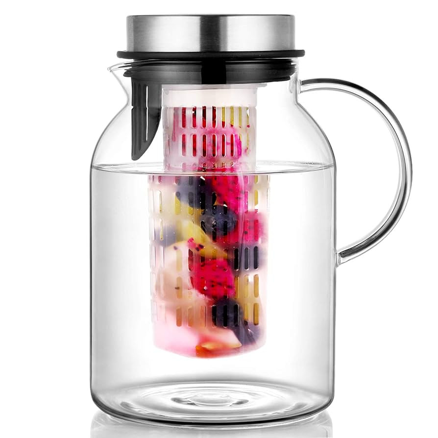 Glass Water Pitcher, Fruit Infuser Pitcher with Removable Lid, High Heat Resistance Infusion Cara... | Amazon (US)