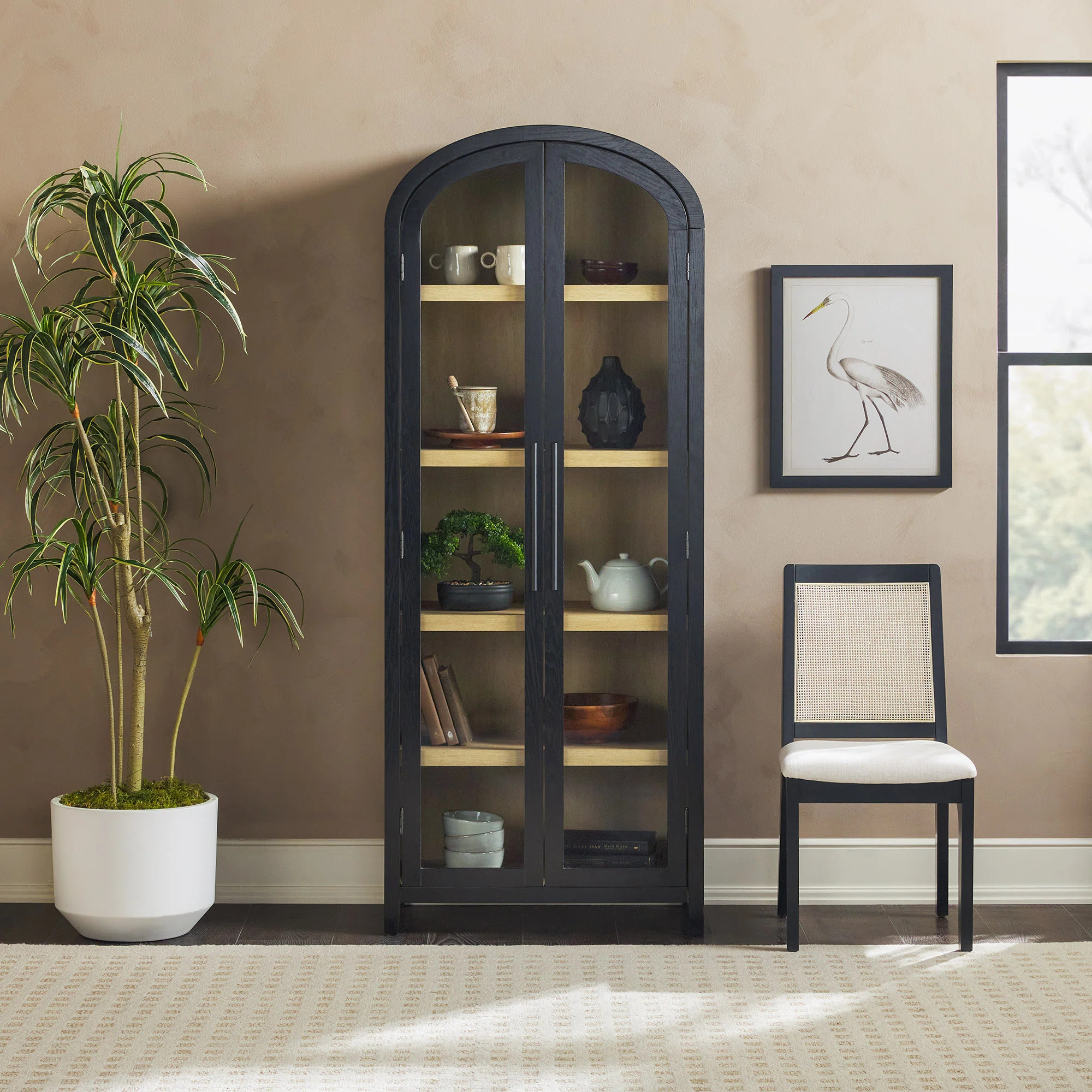 Ridunel Modern Arched Standard Bookcase with Glass Doors | Wayfair North America