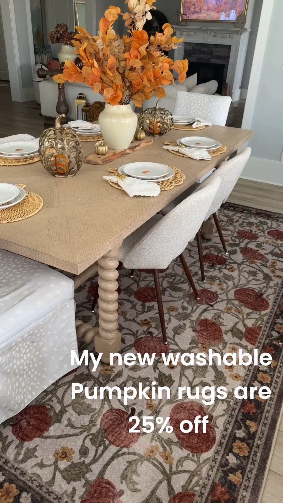 This pumpkin rug is the PERFECT fall home find 🎃🍂 And it’s currently 25% OFF! I love how the pumpkin and floral pattern instantly makes the entire room feel cozy and ready for fall without being overly seasonal.

Even better—it’s washable AND has the non-slip pad built right into the rug, so there’s no separate rug pad needed! 🙌 It also comes in a runner size in the same gorgeous pattern, perfect for an entryway, hallway or kitchen.

Such a beautiful way to bring those warm autumn colors into your home, and the 25% off price makes it even better! 🤎

#fallhomedecor #falldecor #pumpkinrug #fallrug #washablerug #arearug #fallhome #autumndecor #cozyhomedecor #affordablehomedecor #fallhomefinds #pumpkindecor #diningroomdecor #diningroominspo #homefinds #fall decorating

#LTKSaleAlert #LTKHome