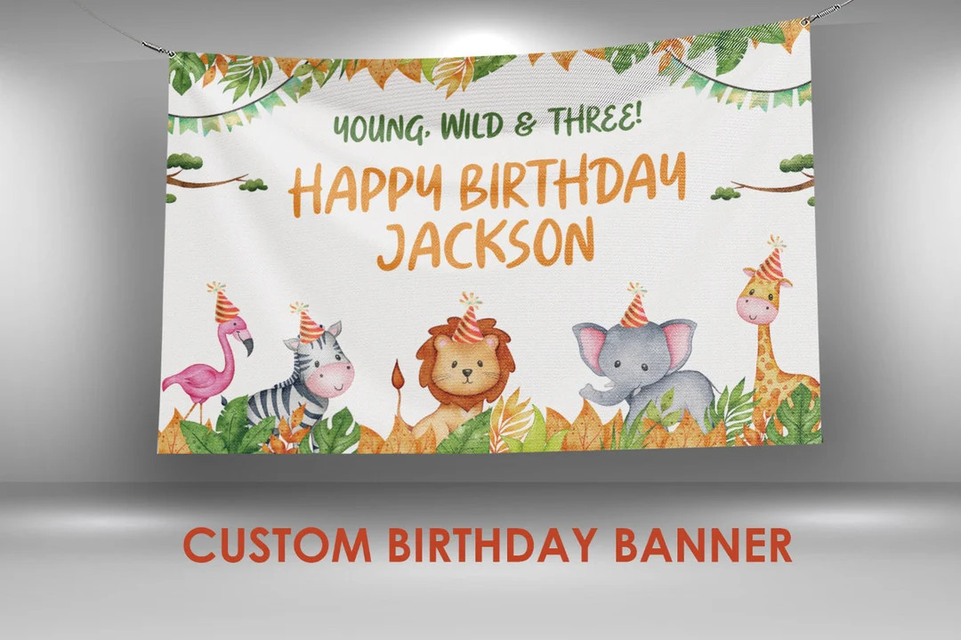 Young, Wild and Three Birthday Vinyl Banner, Young Wild and Three Decorations Party Banner, Perso... | Etsy (US)