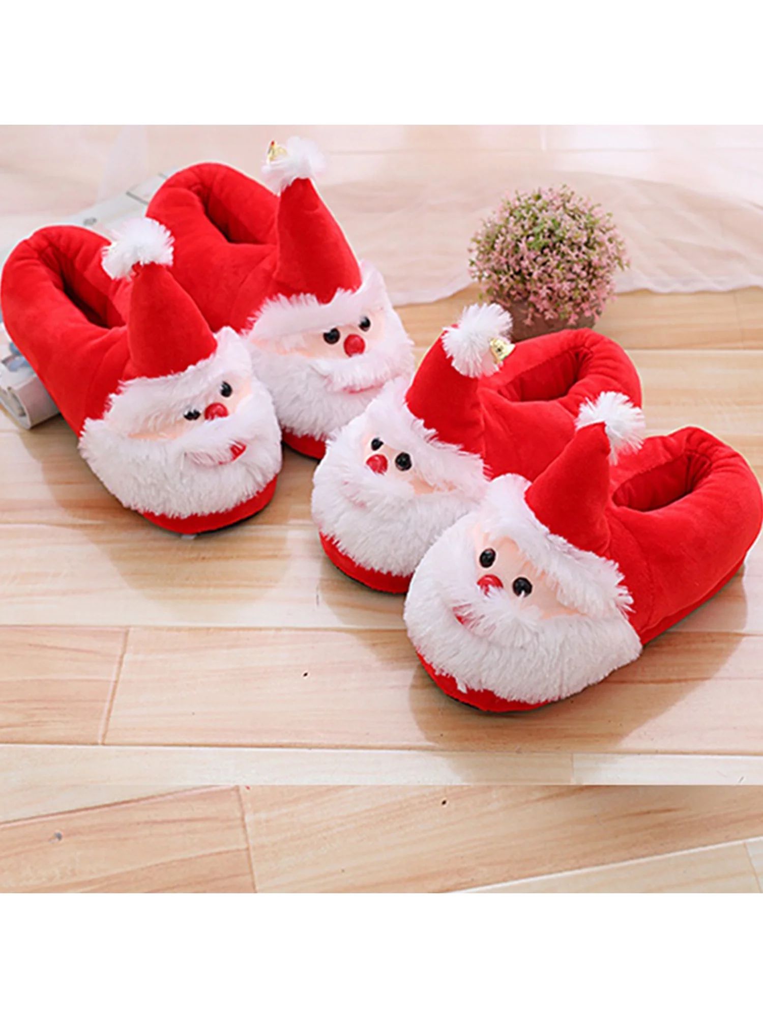 Unisex Christmas Santa Claus Slippers Plush Slipper Floor Indoor Shoes With Bell - Walmart.com | Walmart (US)