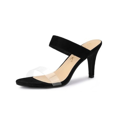 Women's Clear Strap Stiletto Heel Slides Sandals Black (Size 9) | Walmart (US)