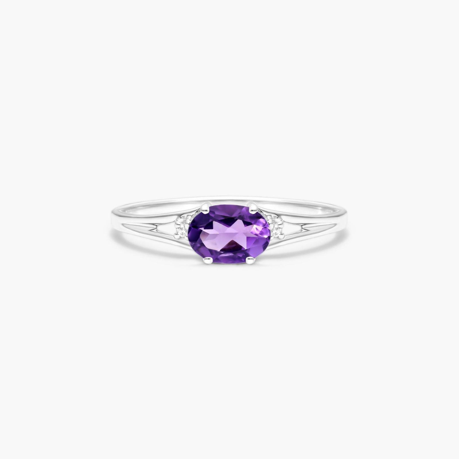 14K White Gold Oval Amethyst and Diamond Accent Birthstone Ring-8341502w14 | JamesAllen