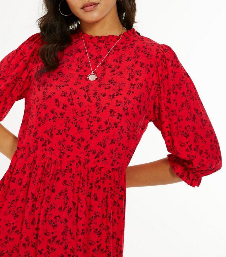 Red Floral Frill Neck Tiered Midi Dress
						
						Add to Saved Items
						Remove from Saved I... | New Look (UK)