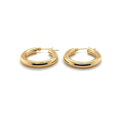 14K Yellow Gold Bold Polished Hoop Earrings, 25mm, 4mm Thick | Goldmania
