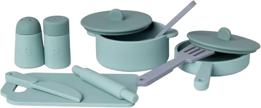 Kids Kitchen Silicone Pretend Toys- 9pcs Play Kitchen Accessories Set with Cookware -Food Grade S... | Amazon (US)